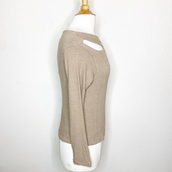 LNA Clyde Slub Sweater with Collar Cut Out in Heather Taupe M NWT - Picture 6 of 9